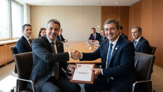 la suisse signe un accord de libre-échange avec le mercosur pour stimuler ses exportations et renforcer ses relations commerciales avec l'amérique du sud.