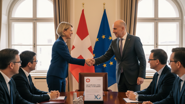 la suisse demande une exemption des barrières commerciales imposées par l'ue sur l'acier afin de protéger ses intérêts économiques et faciliter les échanges bilatéraux.