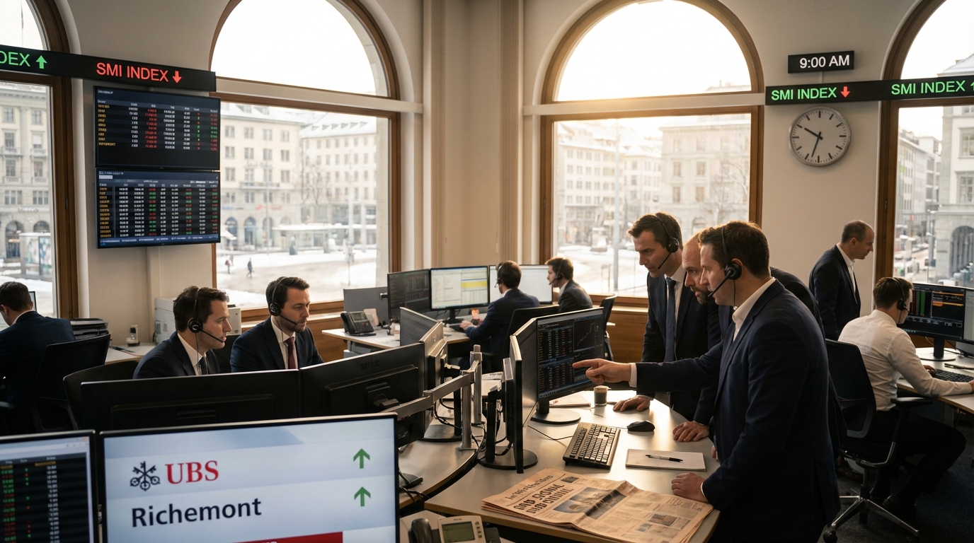 Les actions suisses entament 2026 prudemment : UBS et Richemont dynamisent le SMI tandis que l&rsquo;attention se porte sur le signal du franc par la BNS