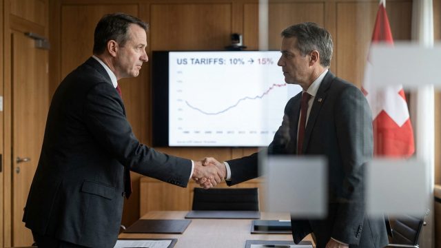 donald trump met en place des droits de douane progressifs de 10% puis 15%, tandis que la suisse demeure incertaine face à ces nouvelles mesures commerciales.