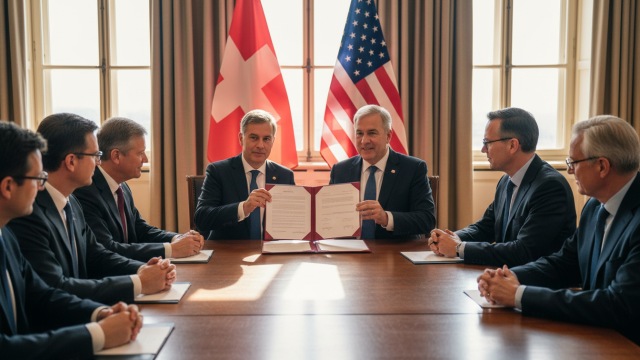 la suisse annonce un investissement de 200 milliards de dollars aux états-unis après un accord bilatéral réduisant les droits de douane de 39% à 15%, renforçant ainsi les échanges économiques entre les deux pays.