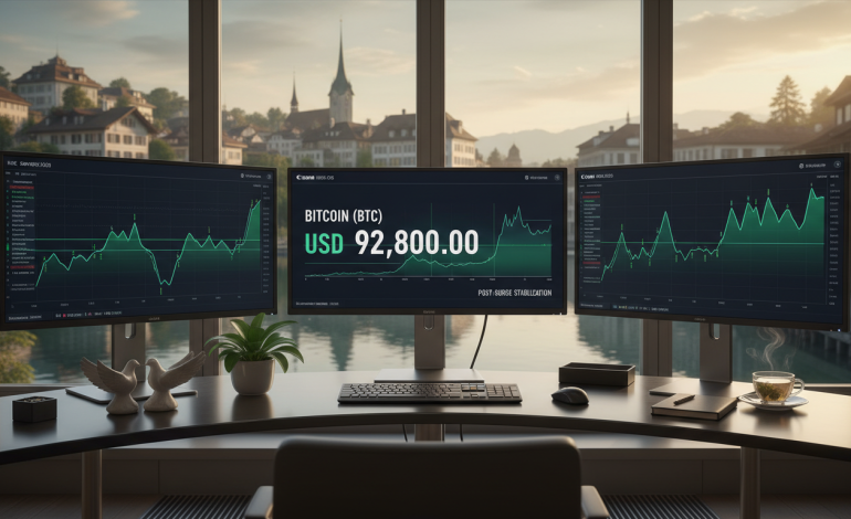 Bitcoin stable à 92,8k $ : après une envolée spectaculaire, le marché se calme sur fond d&rsquo;apaisement des tensions