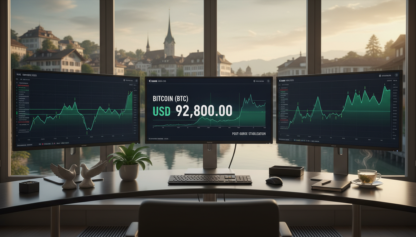 Bitcoin stable à 92,8k $ : après une envolée spectaculaire, le marché se calme sur fond d&rsquo;apaisement des tensions