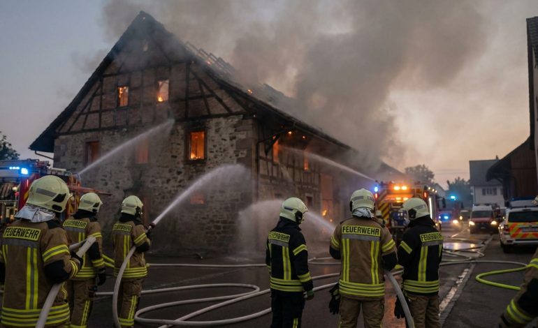 un incendie majeur éclate à leymen, mobilisant les pompiers suisses en renfort pour maîtriser le sinistre et protéger la population locale.