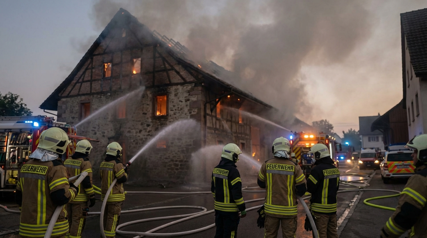 Incendie dévastateur à Leymen : les pompiers suisses mobilisés en renfort pour maîtriser le sinistre
