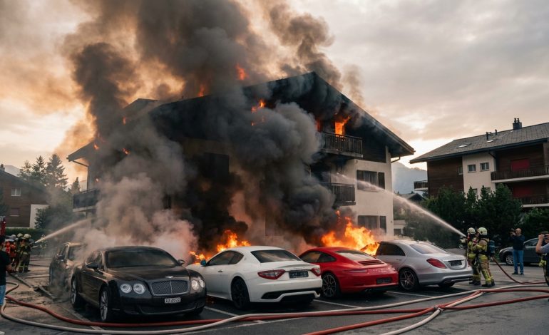 Incendie spectaculaire à Crans-Montana : un demi-million de francs envolé avec une Bentley, Maserati, Porsche et Mercedes détruites