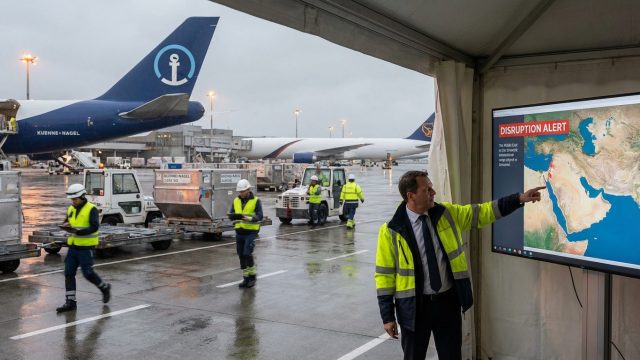 kuehne+nagel prévoit des perturbations dans le transport aérien en raison du conflit au moyen-orient, impactant la logistique et les chaînes d'approvisionnement internationales.
