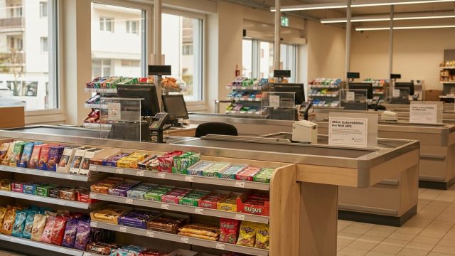 la fédération suisse des consommateurs demande l'interdiction des confiseries en libre accès près des caisses des supermarchés pour protéger les consommateurs, notamment les enfants, des achats impulsifs.