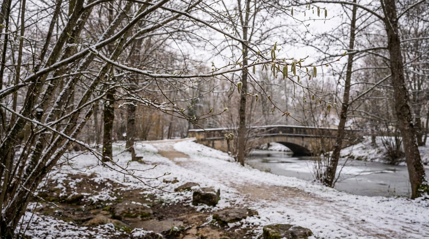 Morteau : Le parc Pertusier s&rsquo;éveille sous un manteau de neige en cette fin mars