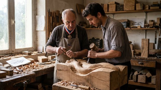découvrez l'histoire captivante d'un meilleur ouvrier de france et de son apprenti belge qui ont passé six mois à créer une sculpture unique alliant savoir-faire et passion.