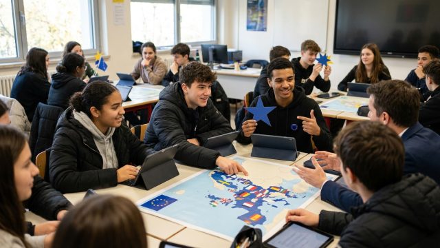 plongez avec les lycéens dans une séance interactive pour découvrir l'union européenne de manière ludique et éducative, favorisant l'engagement et la compréhension des enjeux européens.