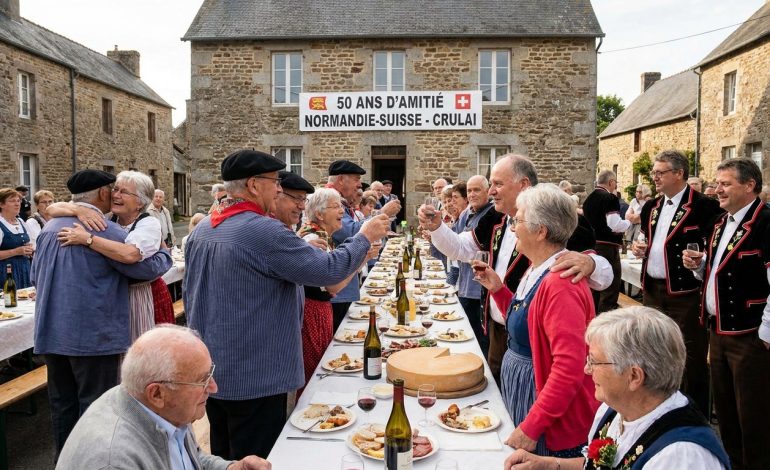 les normands de crulai fêtent 50 ans d'amitié avec leurs amis suisses lors d'une célébration conviviale et mémorable.