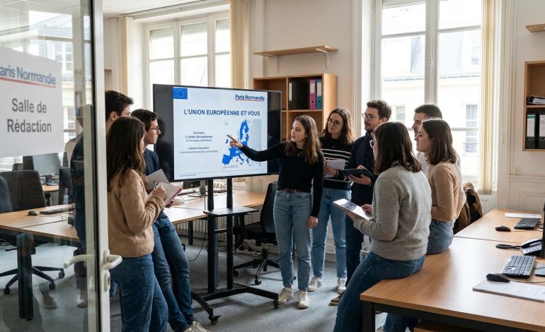 découvrez comment les jeunes participent à une séance immersive pour explorer l'union européenne au cœur des locaux de paris normandie, mêlant apprentissage et découverte interactive.