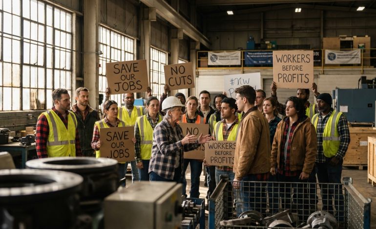 découvrez comment les employés d'une entreprise de matériel se mobilisent face à l'annonce de 32 suppressions de postes, refusant de partir sans faire entendre leur voix.