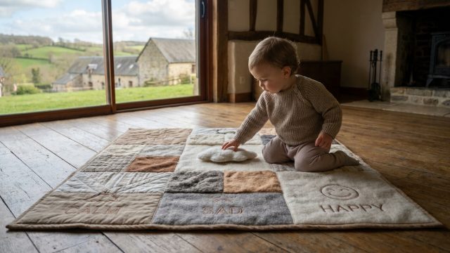 découvrez en suisse normande un tapis de lecture sensoriel unique, conçu pour stimuler le corps et les émotions des tout-petits à travers une expérience ludique et éducative.