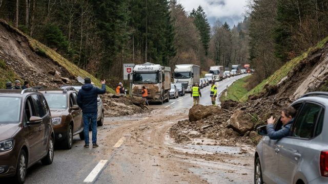 en suisse, deux coulées de boue ont causé un chaos routier, provoquant d'interminables embouteillages pour les frontaliers. suivez les informations en temps réel pour éviter les perturbations.