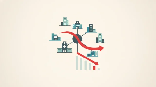 Illustration d'un réseau hospitalier avec coordination des soins médicaux et spécialisés.