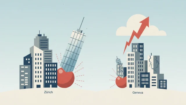 Immeubles résidentiels à Zurich et Genève symbolisant la tension du marché immobilier