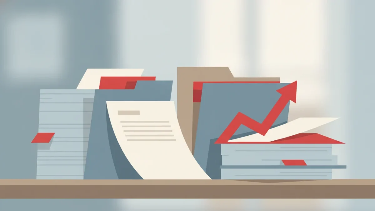 Bureau d'aide sociale avec dossiers et documents administratifs